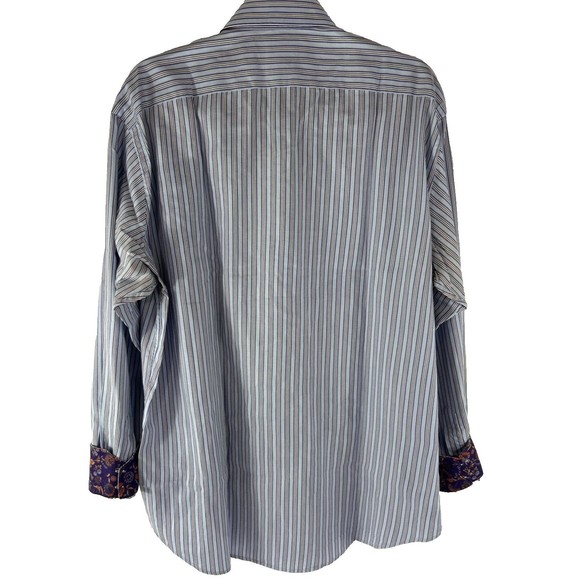 Thomas Dean Men's Size XL  Blue Stripe Button Up Shirt‎ Flip Cuffs Long Sleeve - Picture 6 of 9
